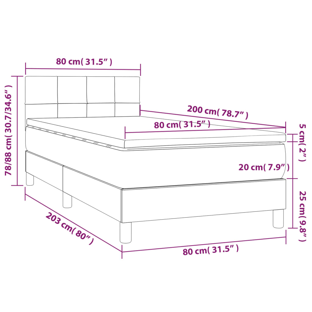 krémszínű szövet rugós és LED-es ágy matraccal 80 x 200 cm