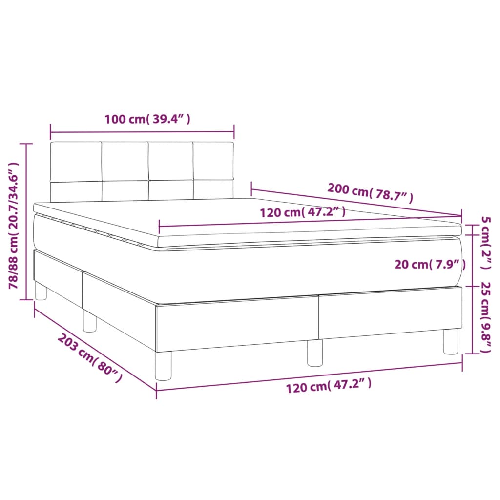 világosszürke szövet rugós és LED-es ágy matraccal 120 x 200 cm