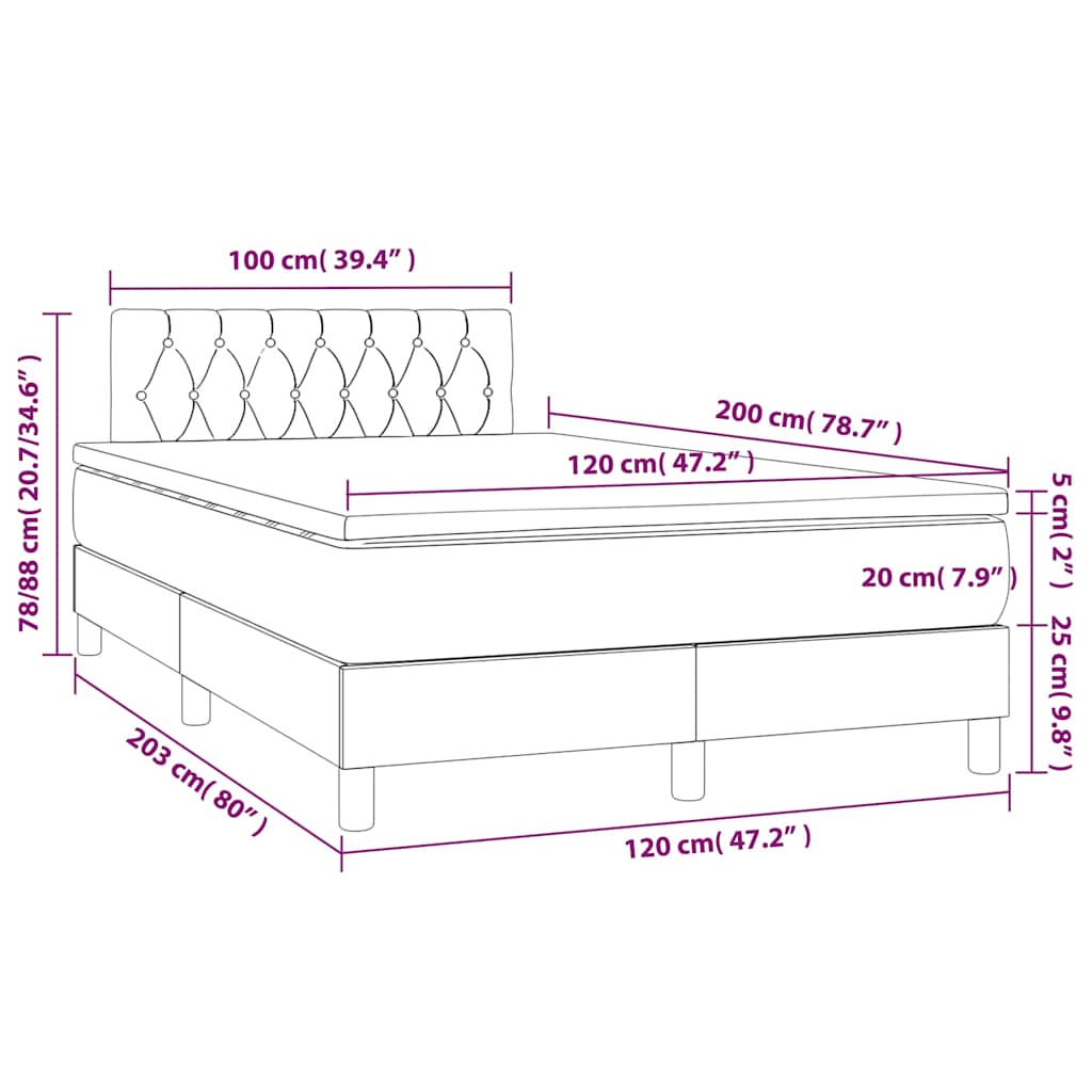 fekete szövet rugós és LED-es ágy matraccal 120 x 200 cm
