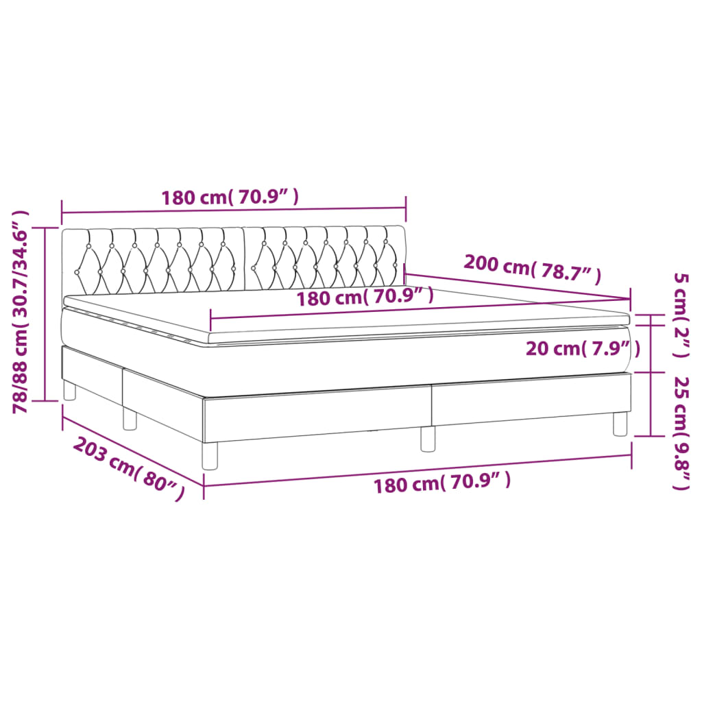 tópszínű szövet rugós és LED-es ágy matraccal 180 x 200 cm