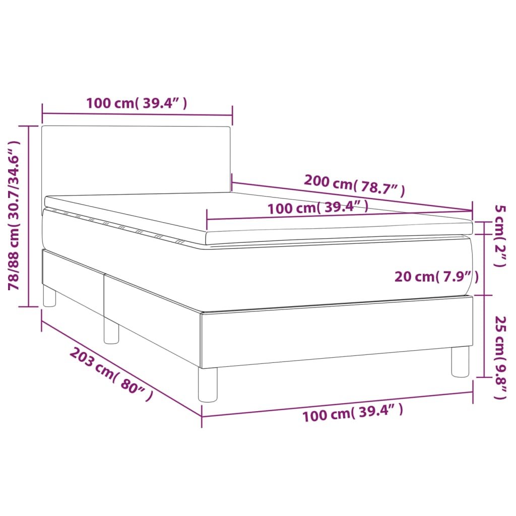 cappuccino színű műbőr rugós ágy matraccal és LED-del 100x200cm