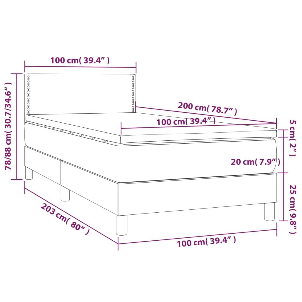 fekete műbőr rugós ágy matraccal és LED-del 100x200 cm
