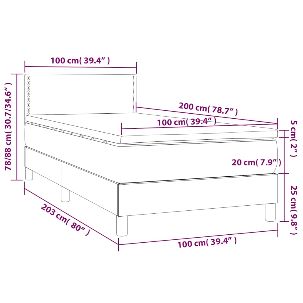 fekete bársony rugós és LED-es ágy matraccal 100x200 cm