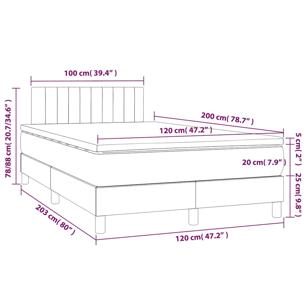 sötétkék bársony rugós és LED-es ágy matraccal 120x200 cm