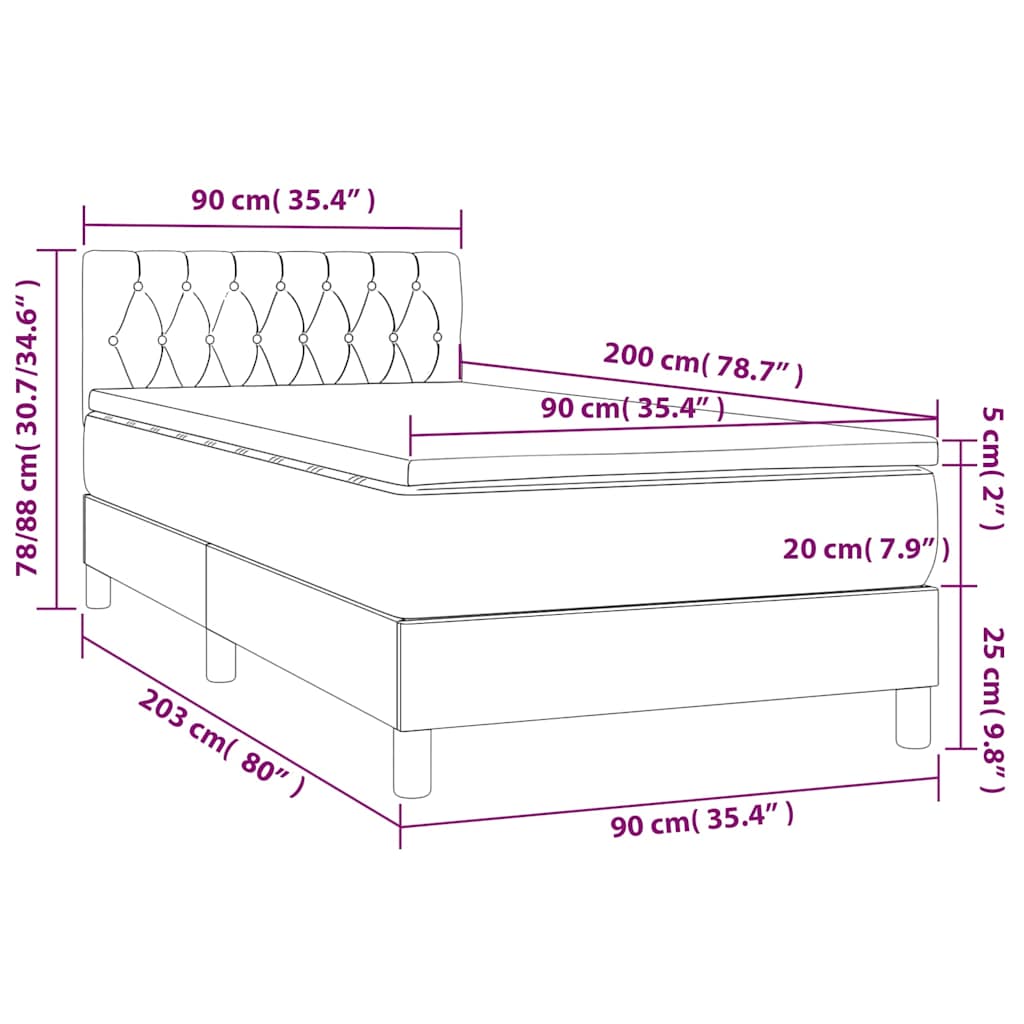sötétzöld bársony rugós és LED-es ágy matraccal 90x200 cm