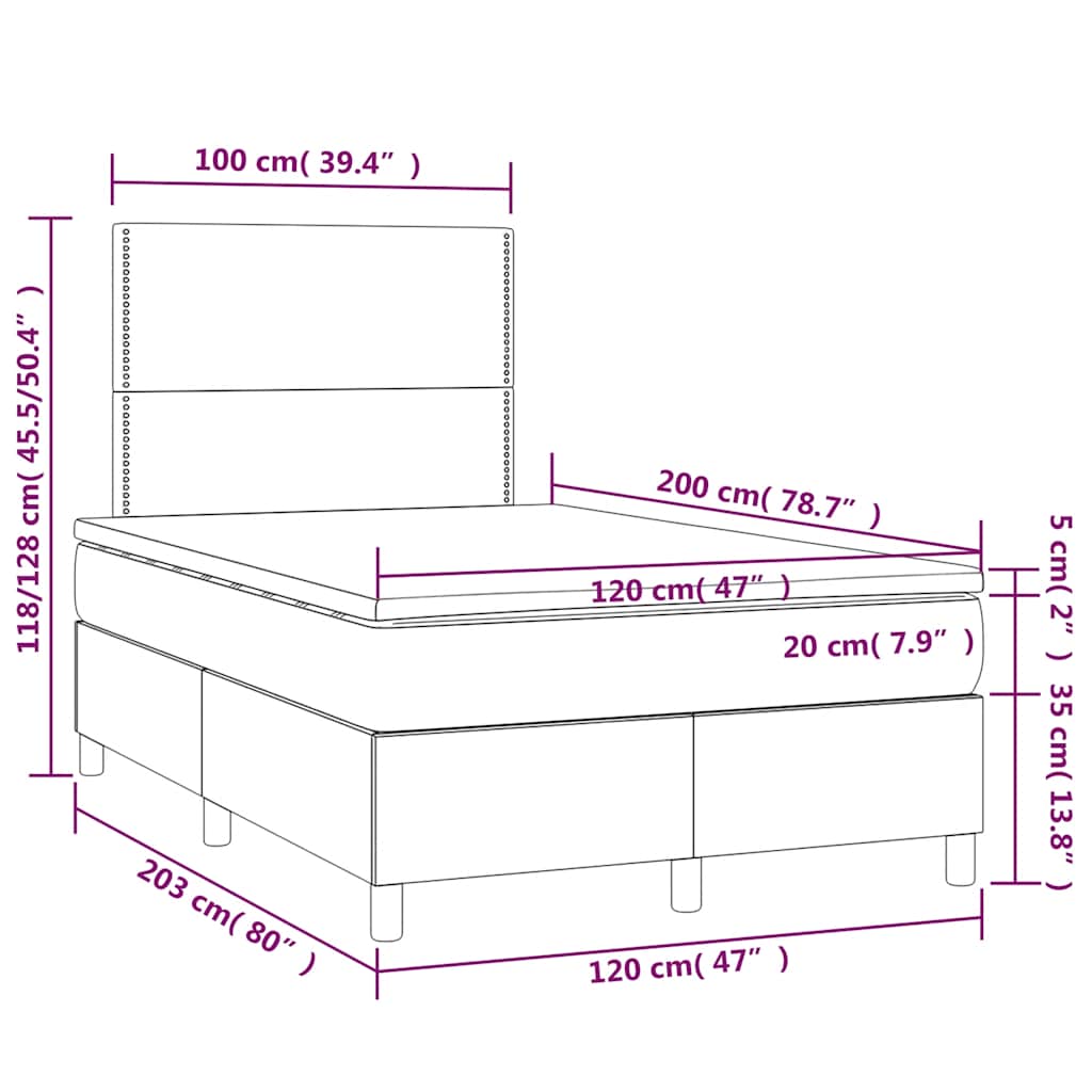 fekete szövet rugós és LED-es ágy matraccal 120 x 200 cm