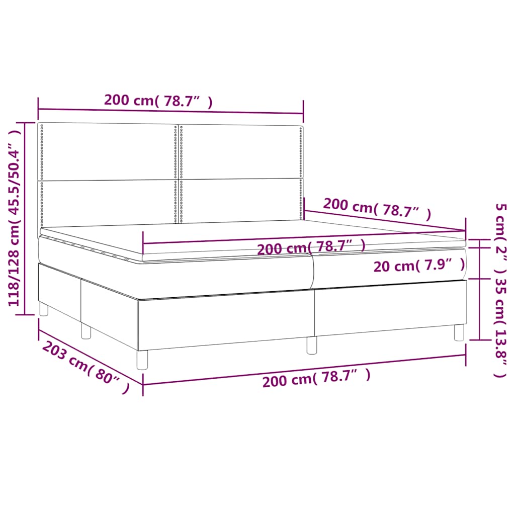 fekete szövet rugós és LED-es ágy matraccal 200x200 cm