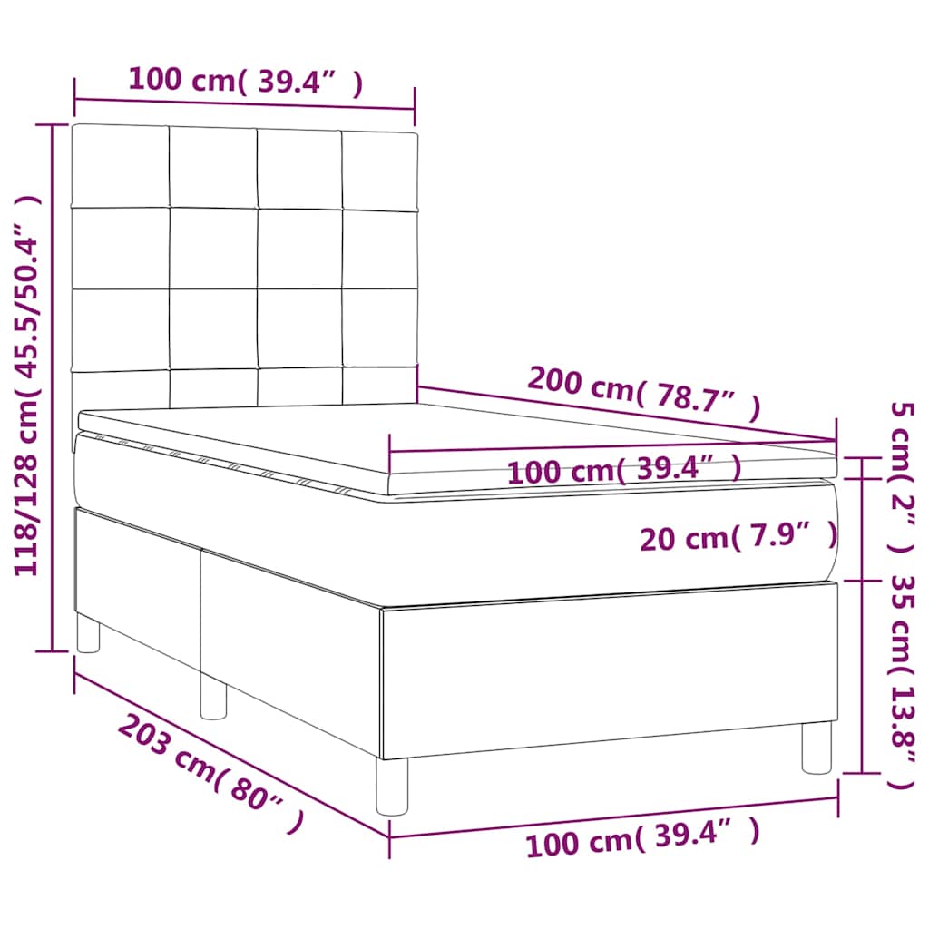 kék szövet rugós és LED-es ágy matraccal 100x200 cm