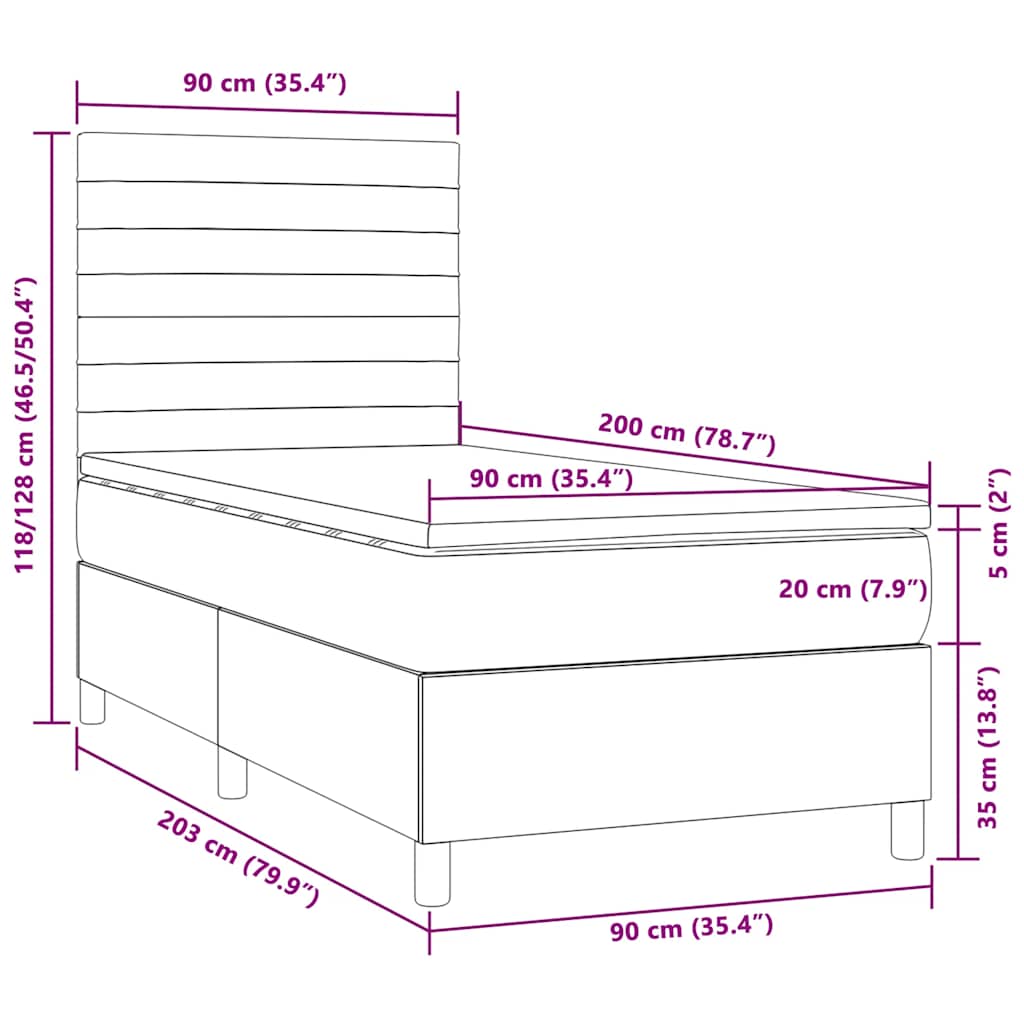 barna szövet rugós és LED-es ágy matraccal 90x200 cm