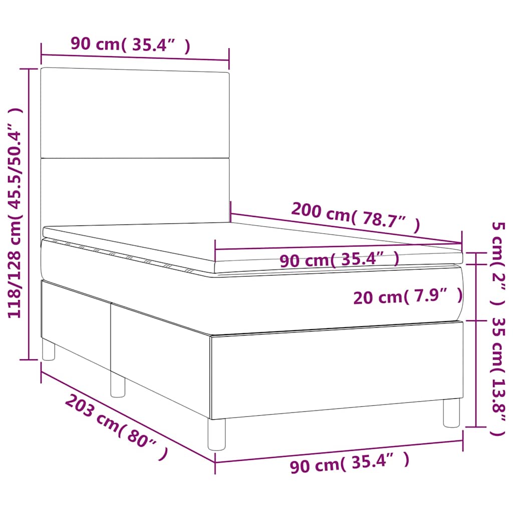 krémszínű szövet rugós és LED-es ágy matraccal 90x200 cm
