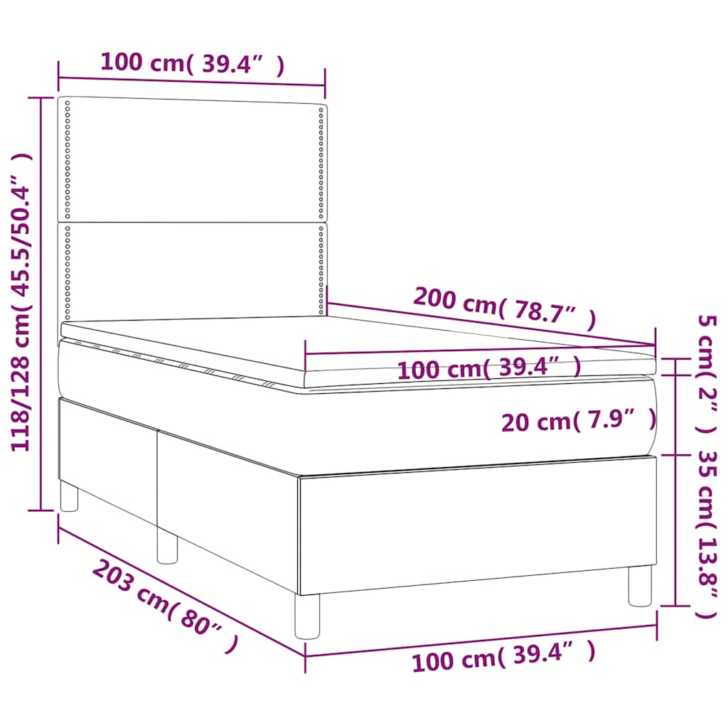 fekete szövet rugós és LED-es ágy matraccal 100x200 cm
