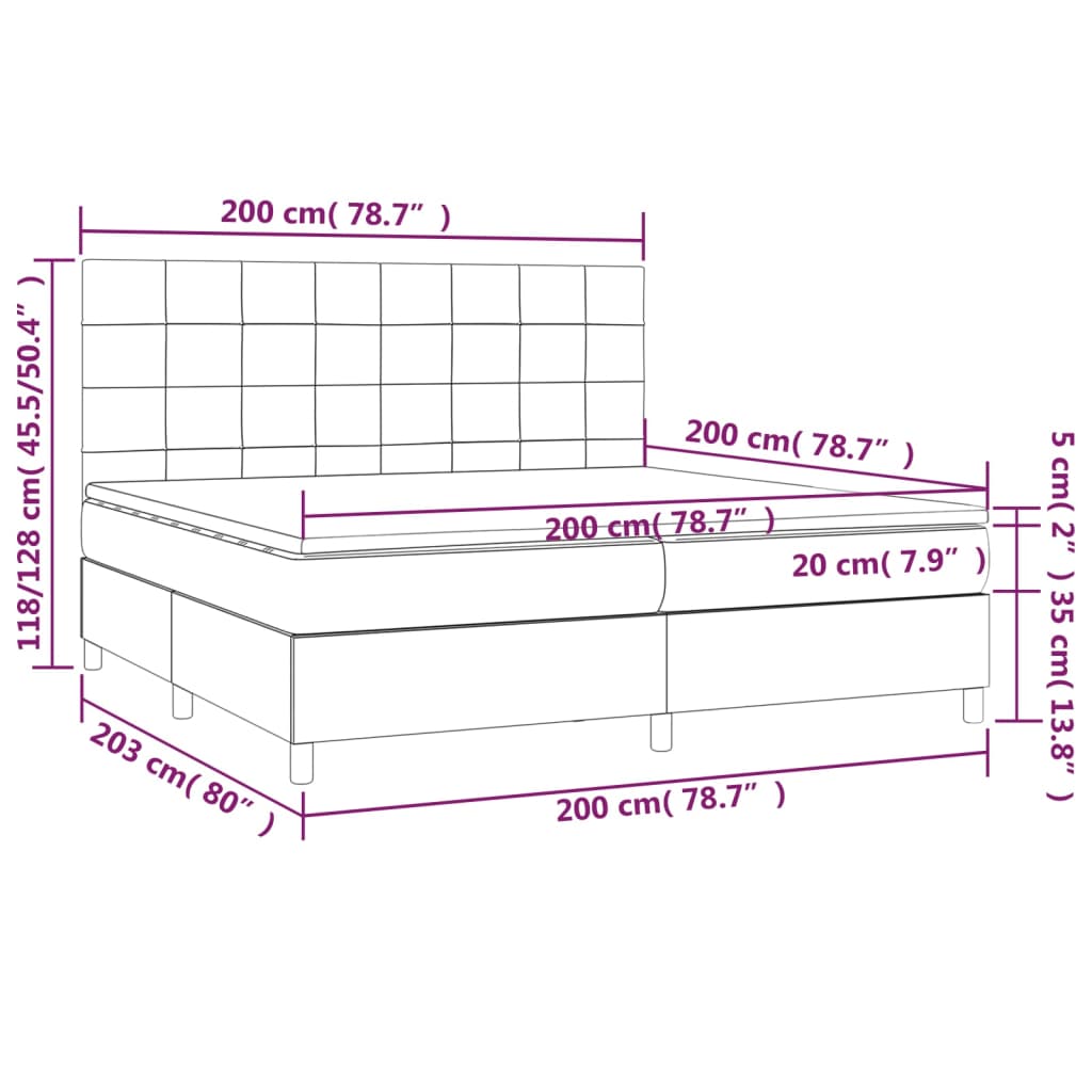 krémszínű szövet rugós és LED-es ágy matraccal 200 x 200 cm