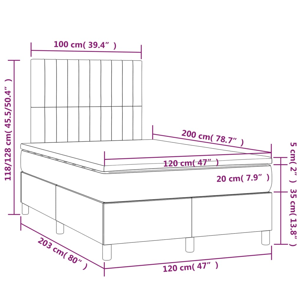 tópszínű szövet rugós és LED-es ágy matraccal 120 x 200 cm