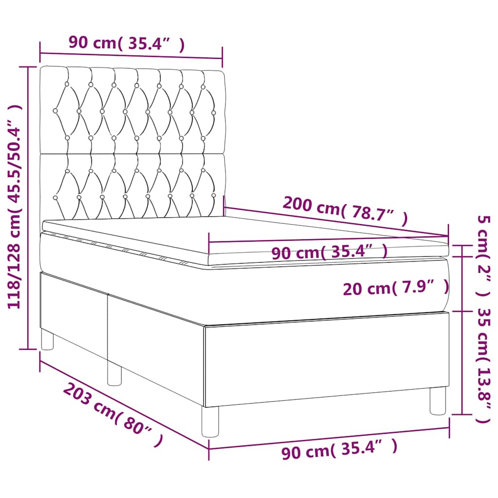 krémszínű szövet rugós és LED-es ágy matraccal 90x200 cm