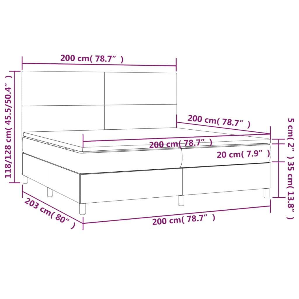 rózsaszín bársony rugós és LED-es ágy matraccal 200x200 cm