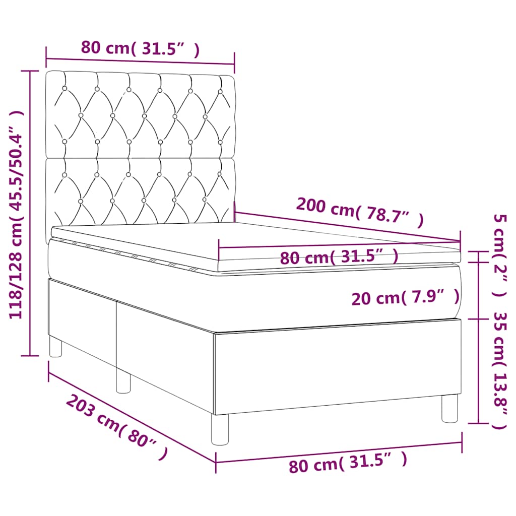 sötétzöld bársony rugós és LED-es ágy matraccal 80 x 200 cm