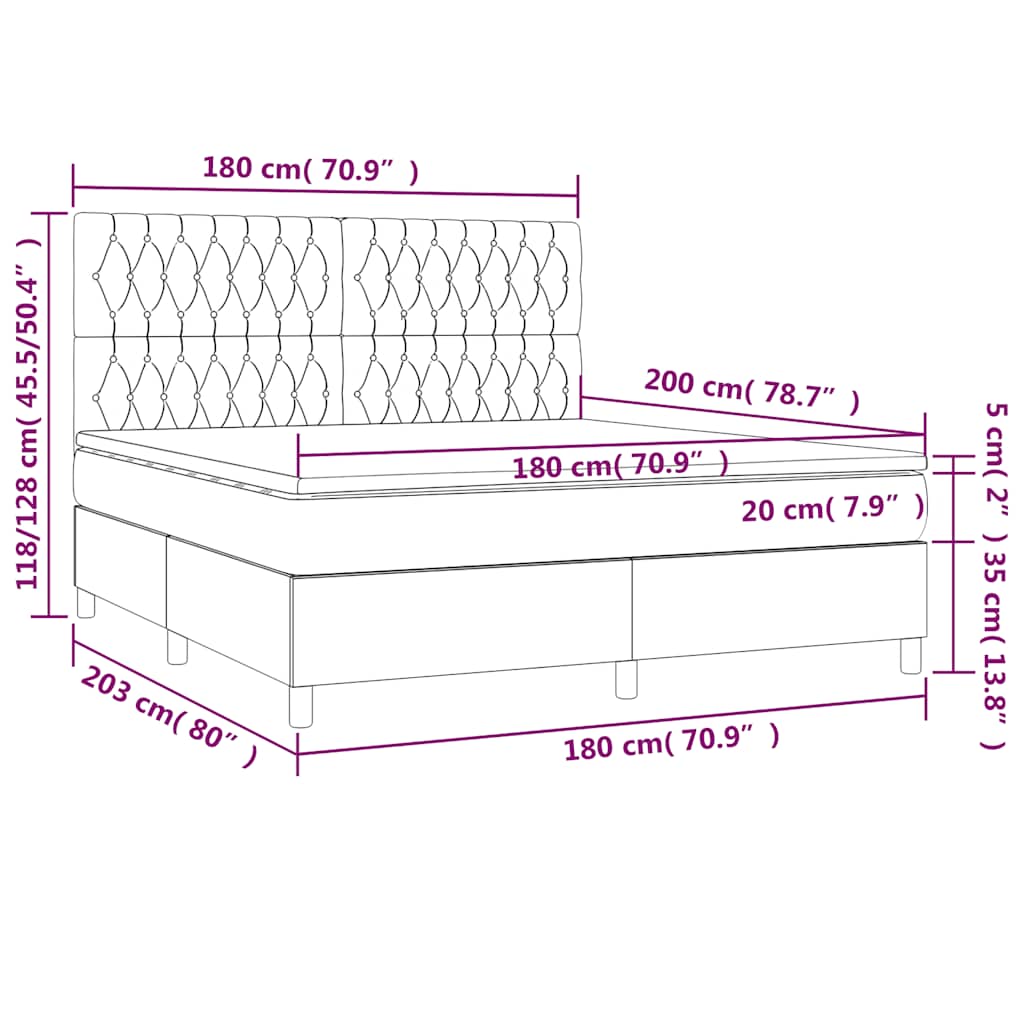 sötétzöld bársony rugós és LED-es ágy matraccal 180x200 cm