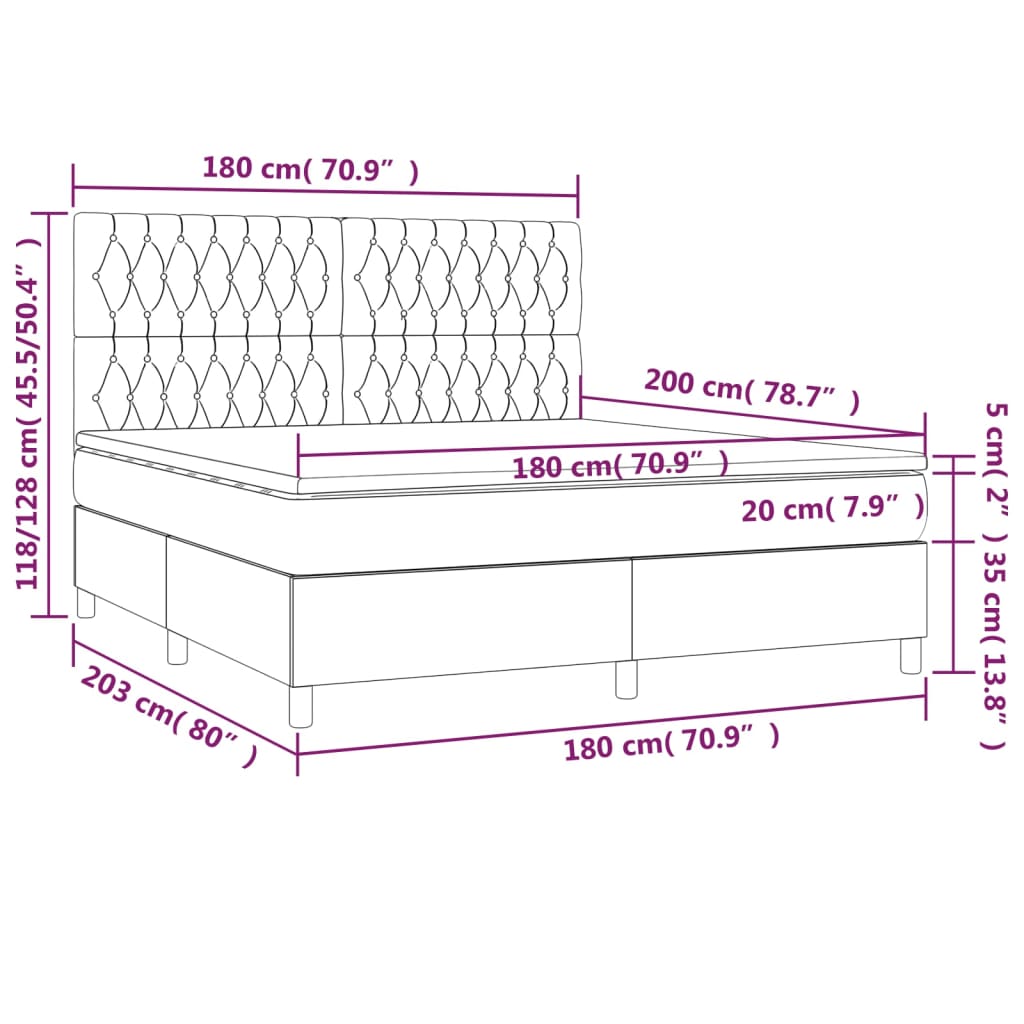 rózsaszín bársony rugós és LED-es ágy matraccal 180x200 cm