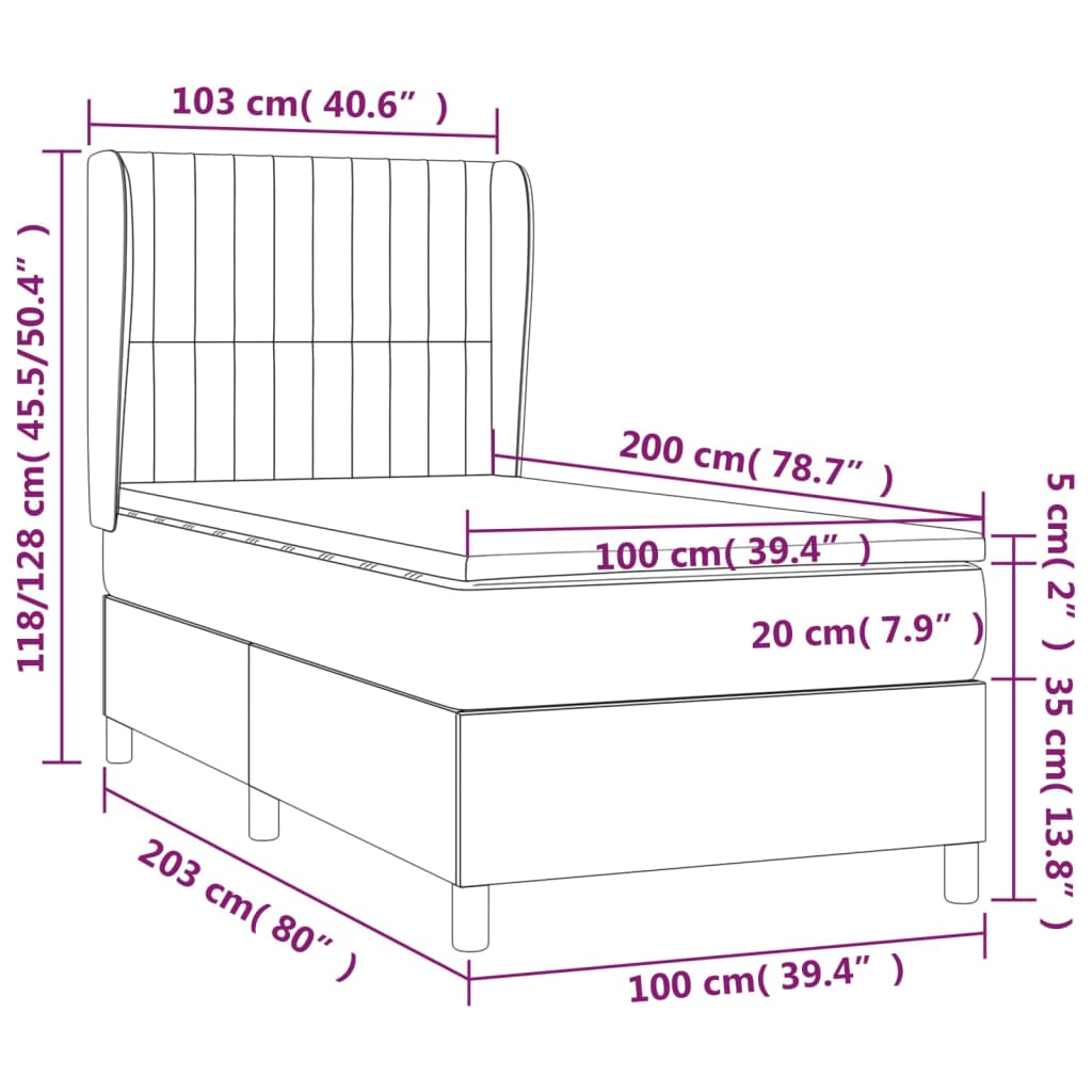 sötétszürke szövet rugós ágy matraccal 100 x 200 cm