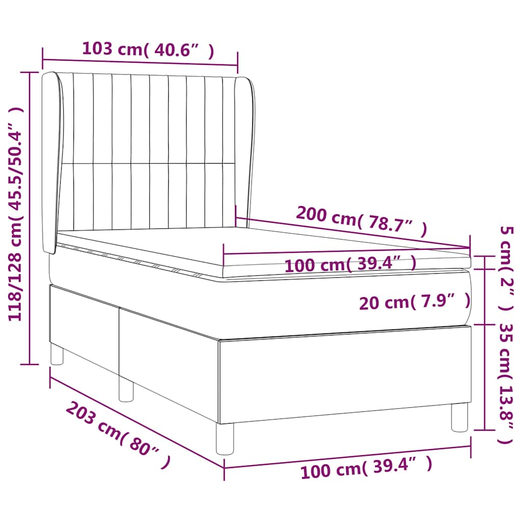 sötétzöld bársony rugós ágy matraccal 100 x 200 cm
