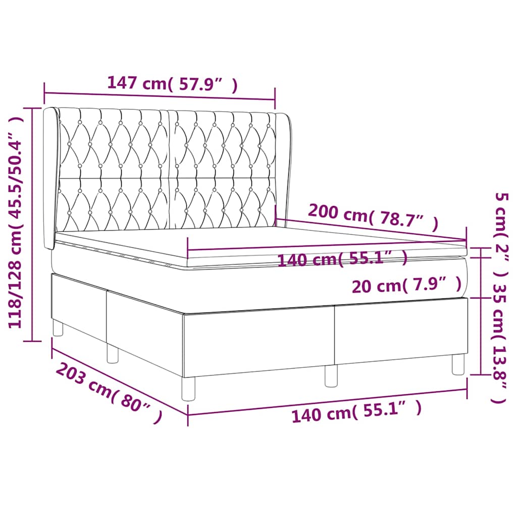 fekete bársony rugós ágy matraccal 140x200 cm