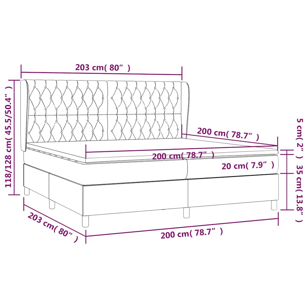 sötétkék bársony rugós ágy matraccal 200x200 cm