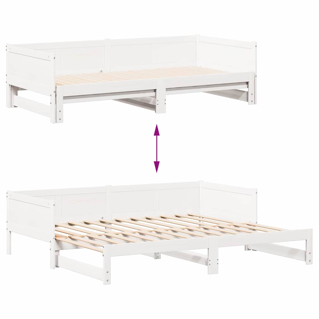 Kihúzható nappali ágy Fehér 203,5 x 184 x 56,5 cm Tömör fenyőfa
