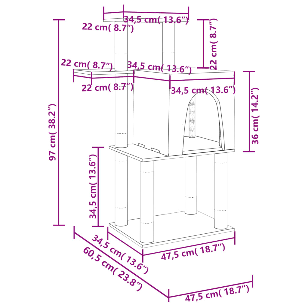 világosszürke macskabútor szizál kaparófákkal 97 cm