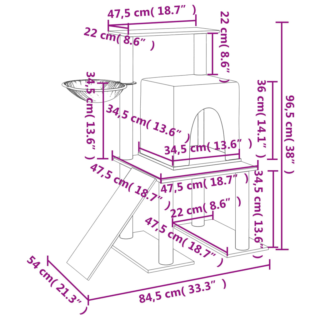 krémszínű macskabútor szizál kaparófákkal 96,5 cm
