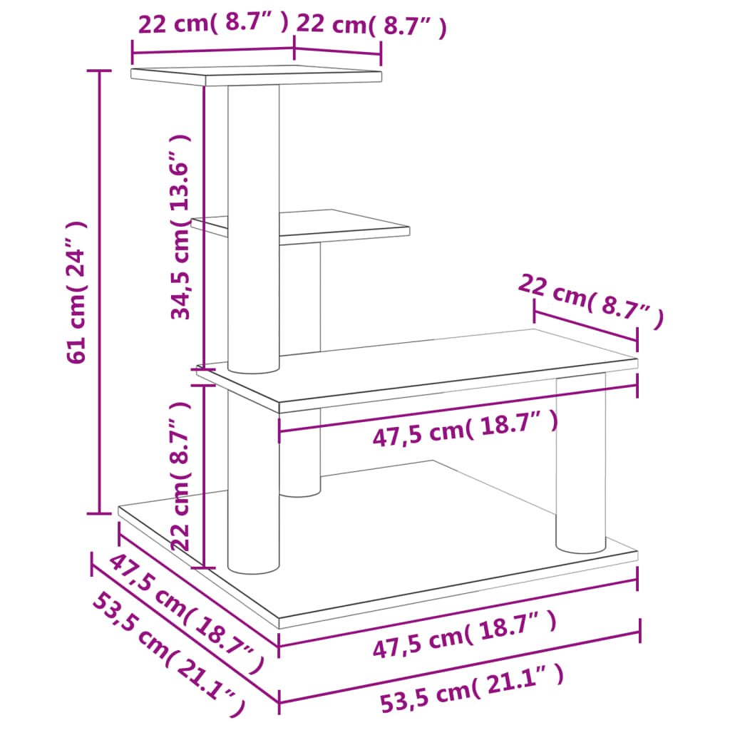 sötétszürke macskabútor szizál kaparófákkal 61 cm