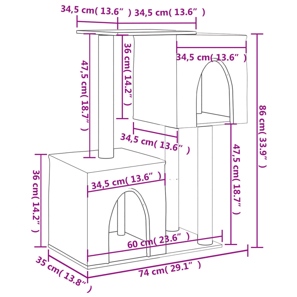 krémszínű macskabútor szizál kaparófákkal 86 cm