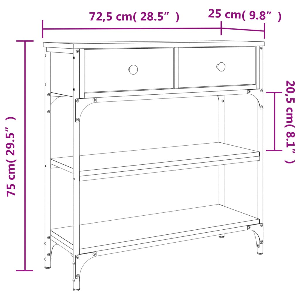 füstös tölgy színű szerelt fa tálalóasztal 72,5x25x75 cm