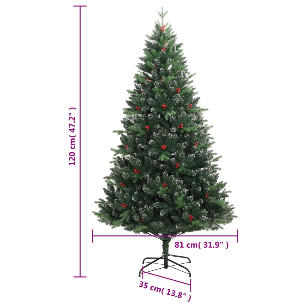 csuklópántos műkarácsonyfa piros bogyókkal 120 cm