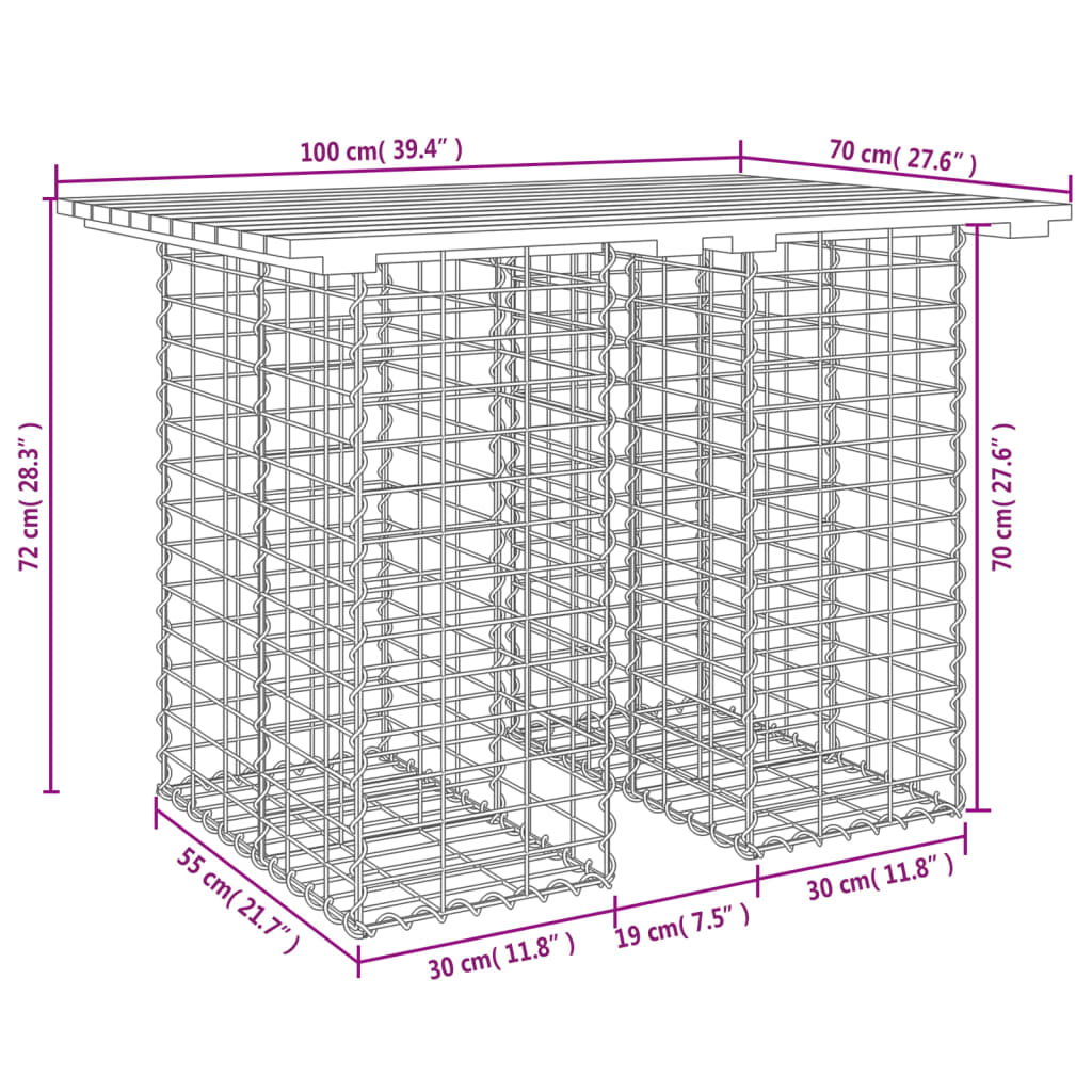 tömörfa kerti asztal gabion mintával 100 x 70 x 72 cm Douglas