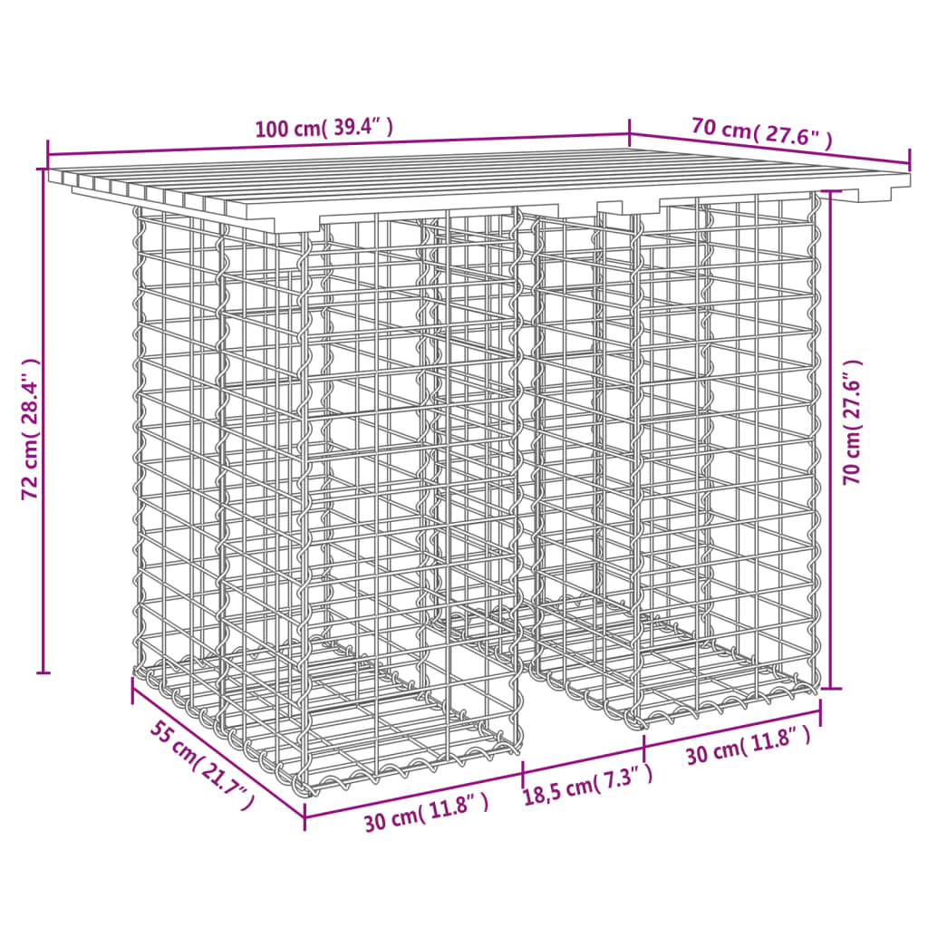 gabion mintás impregnált fenyőfa kerti asztal 100 x 70 x 72 cm
