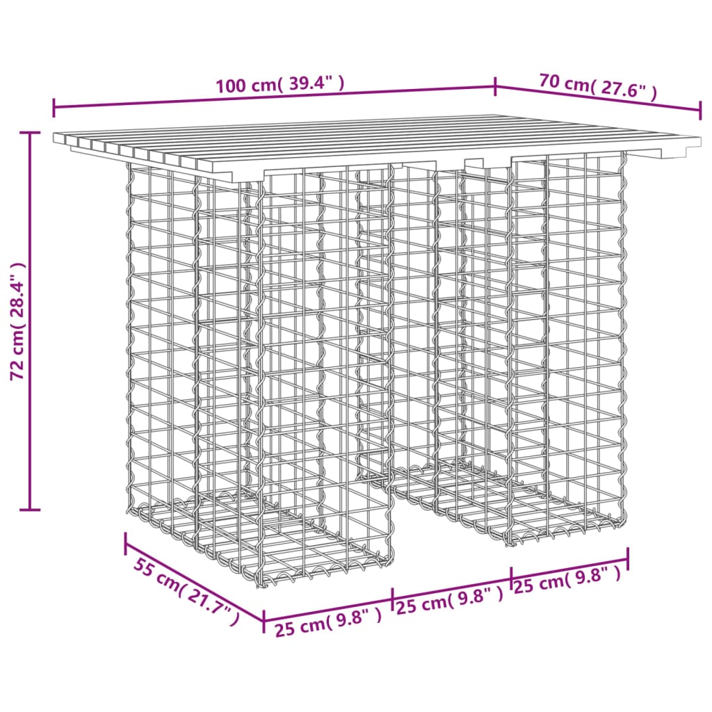 tömör fenyőfa kerti asztal gabion mintával 100 x 70 x 72 cm