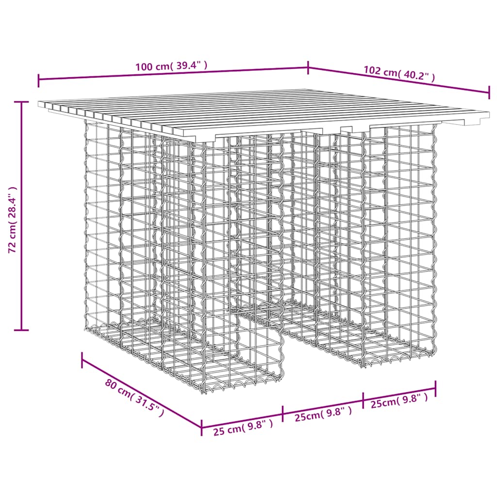 tömör fenyőfa kerti asztal gabion mintával 100 x 102 x 72 cm
