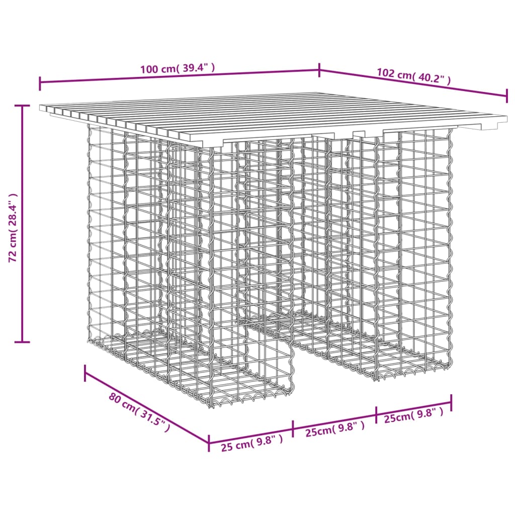 gabion mintás kerti asztal impregnált fenyőfa 100 x 102 x 72 cm