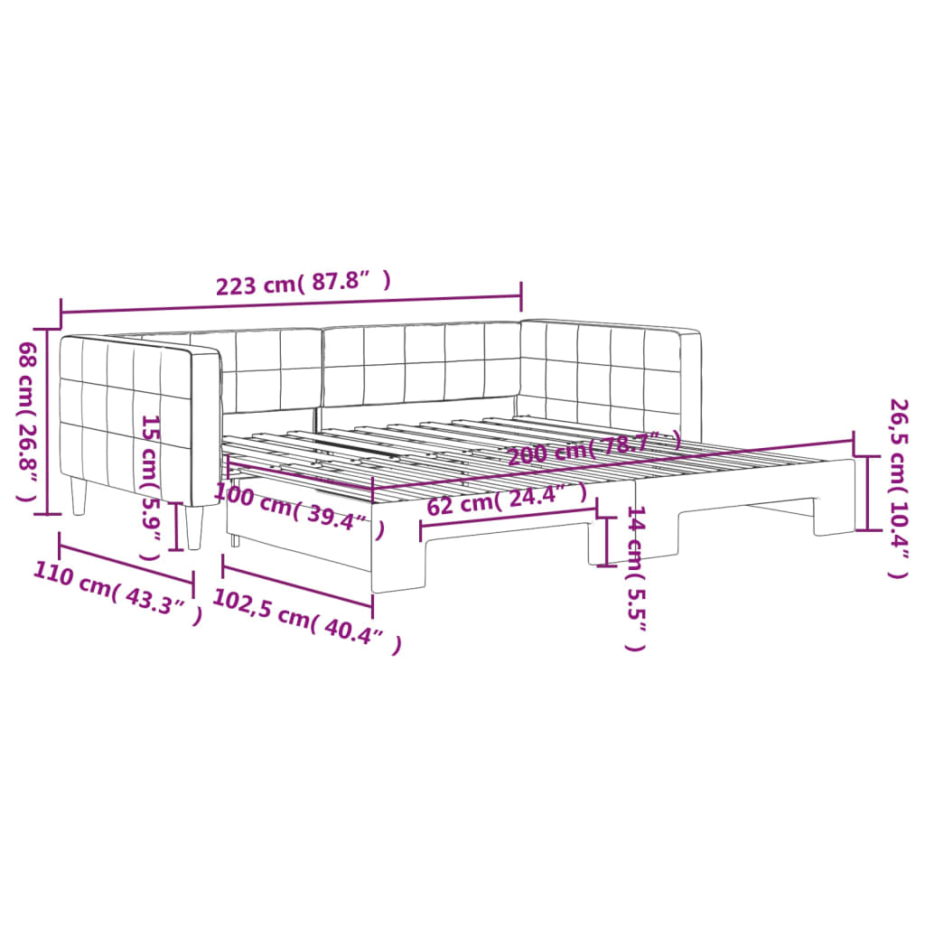 sötétszürke kihúzható bársony heverő 100 x 200 cm