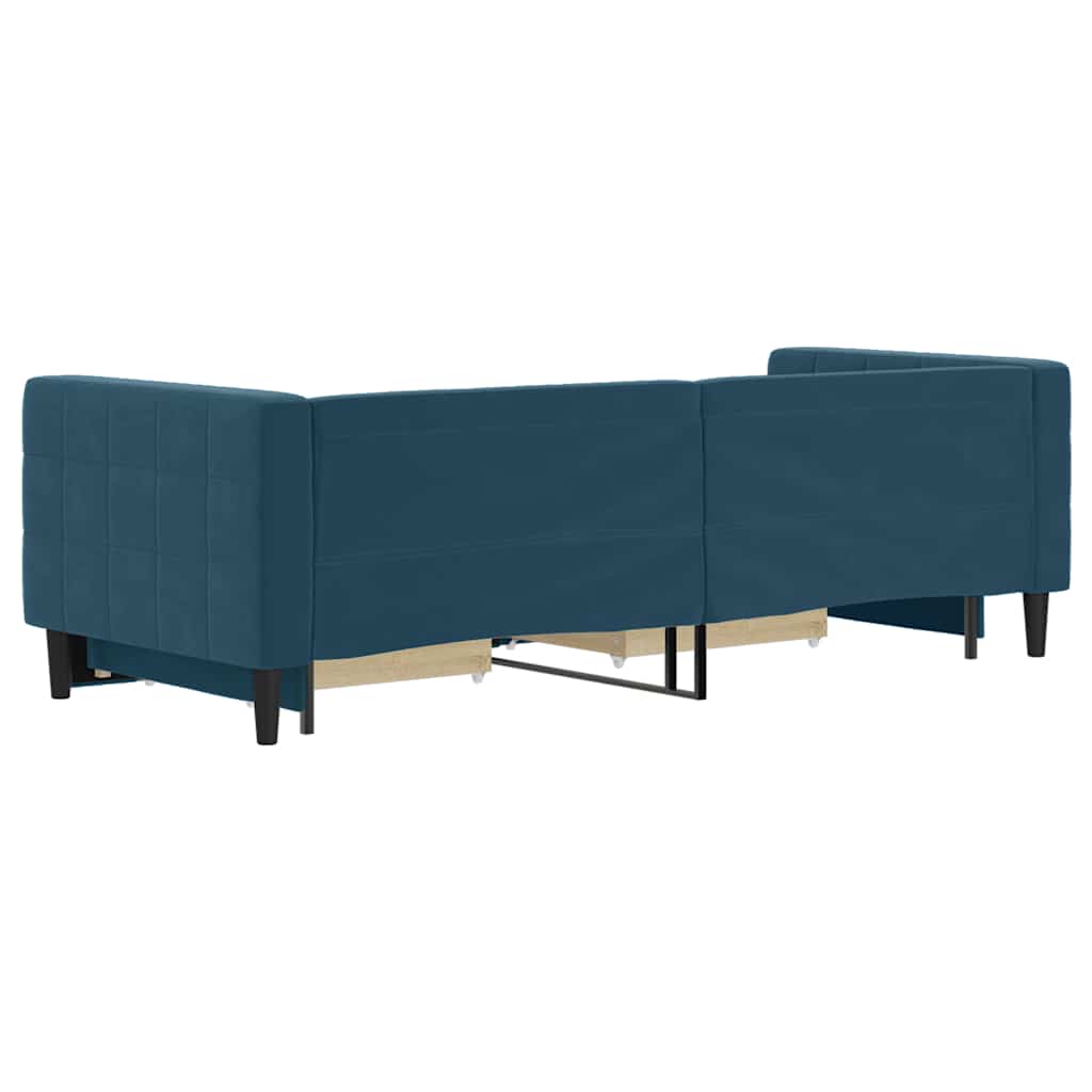 kék kihúzható bársony heverő fiókokkal 80 x 200 cm