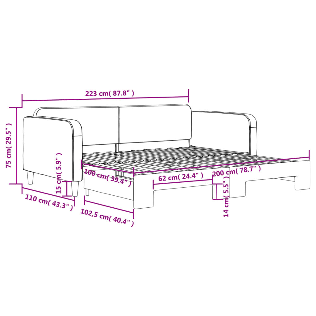 fekete kihúzható szövet heverő 100 x 200 cm