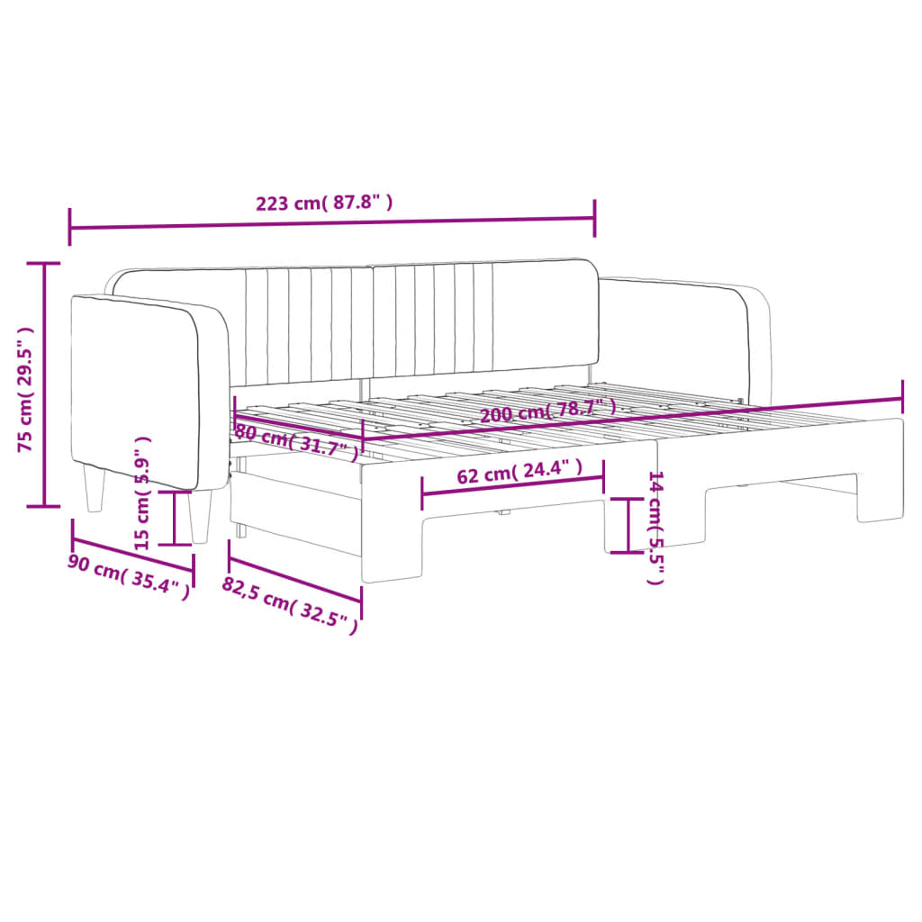 fekete kihúzható bársony heverő 80 x 200 cm