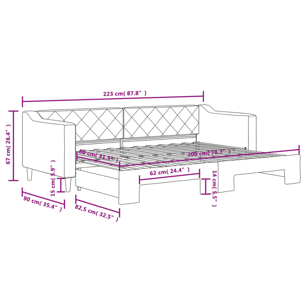 sötétszürke kihúzható szövet heverő 80 x 200 cm