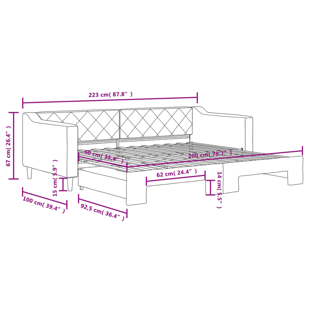 fekete kihúzható szövet heverő 90x200 cm
