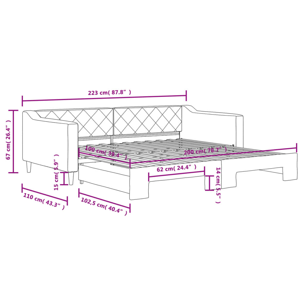 sötétszürke kihúzható szövet heverő 100 x 200 cm