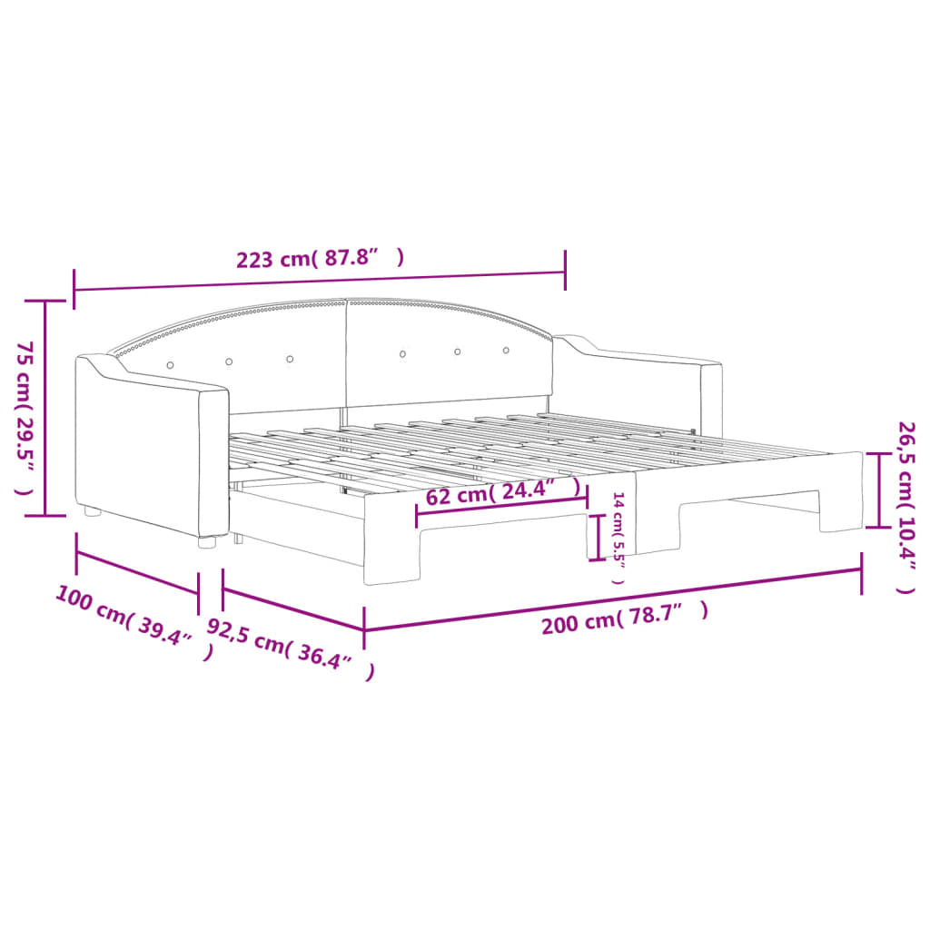 sötétszürke kihúzható szövet heverő 90 x 200 cm