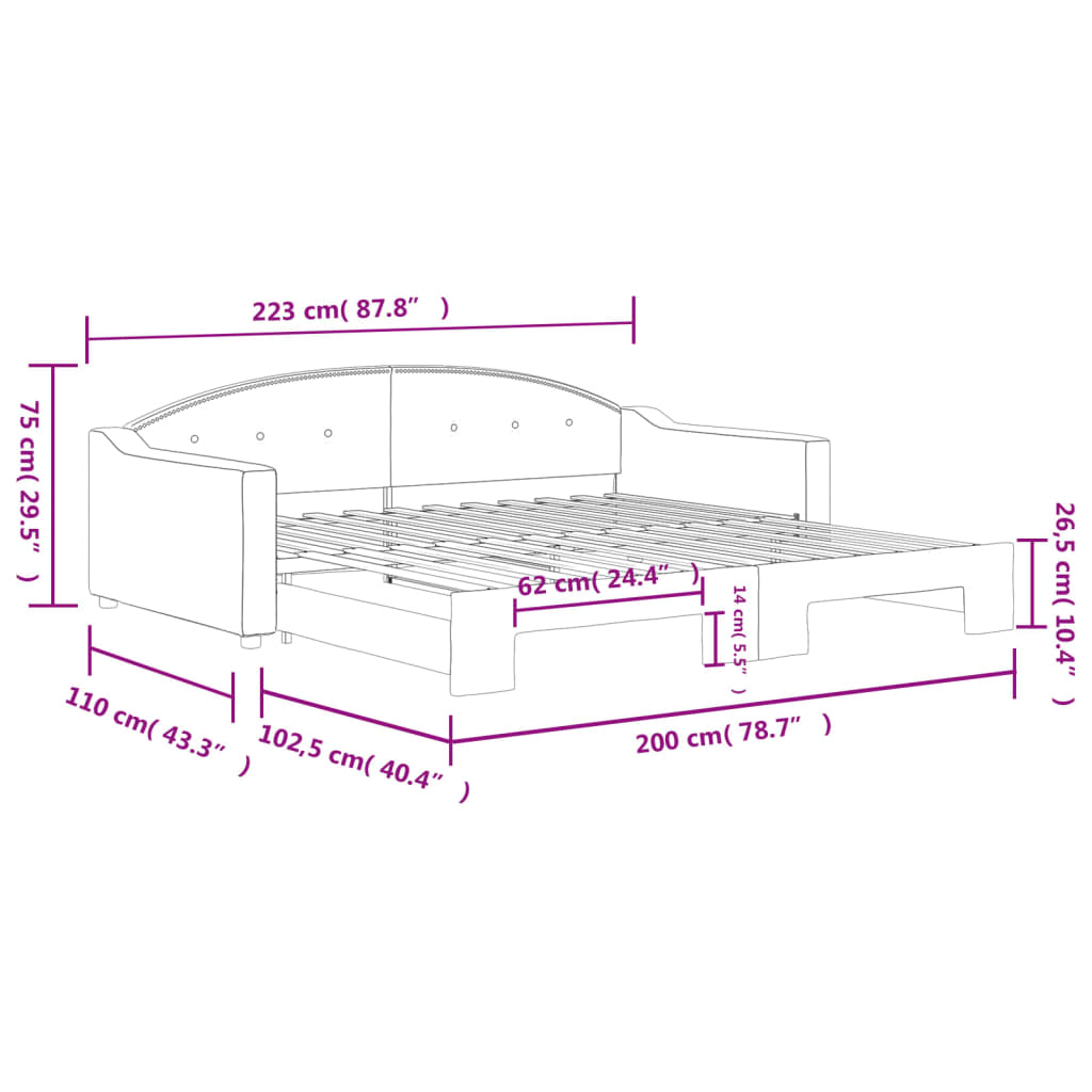 sötétszürke kihúzható szövet heverő 100 x 200 cm