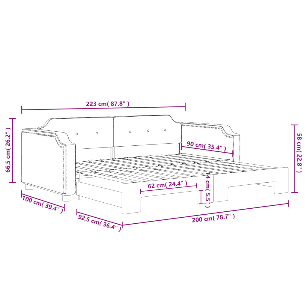 fekete kihúzható szövet heverő 90x200 cm