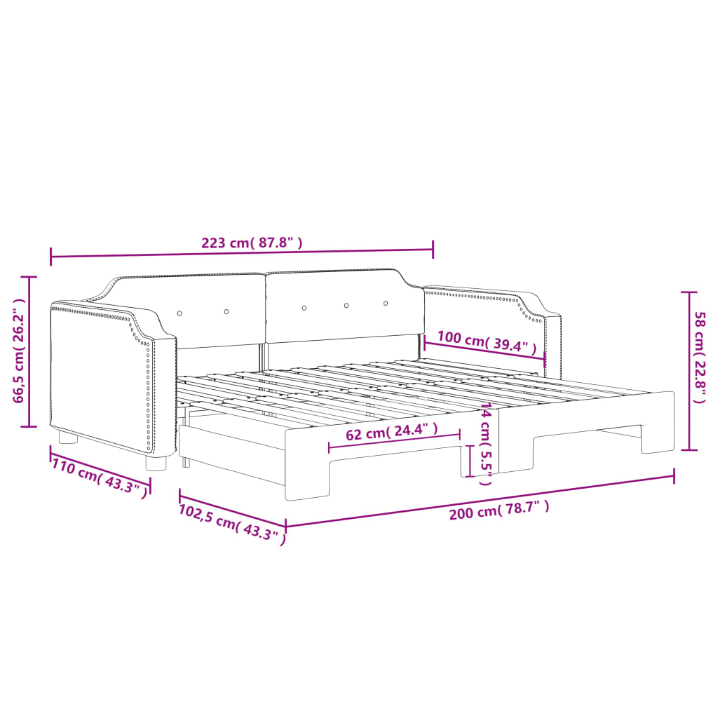 fekete kihúzható szövet heverő 100 x 200 cm