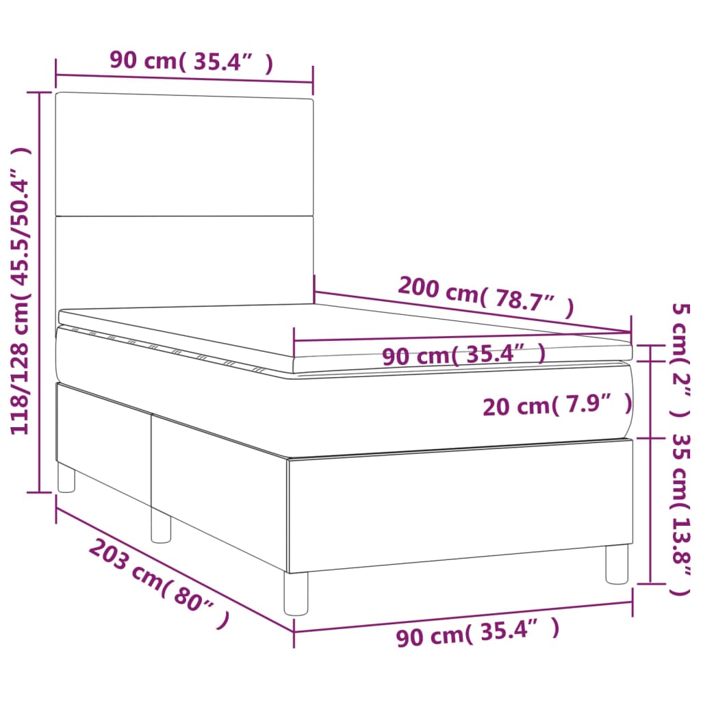 sötétbarna szövet rugós ágy matraccal 90 x 200 cm